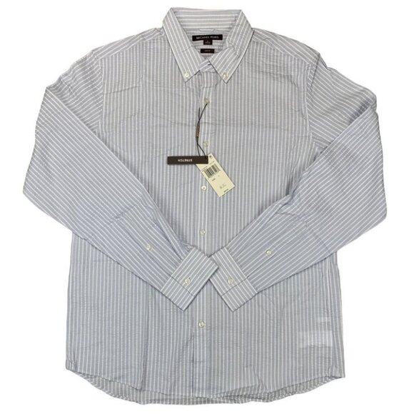 Michael Kors Mens Slim-Fit Stretch Stripe Seersucker ShirtDusty Sky SizeL